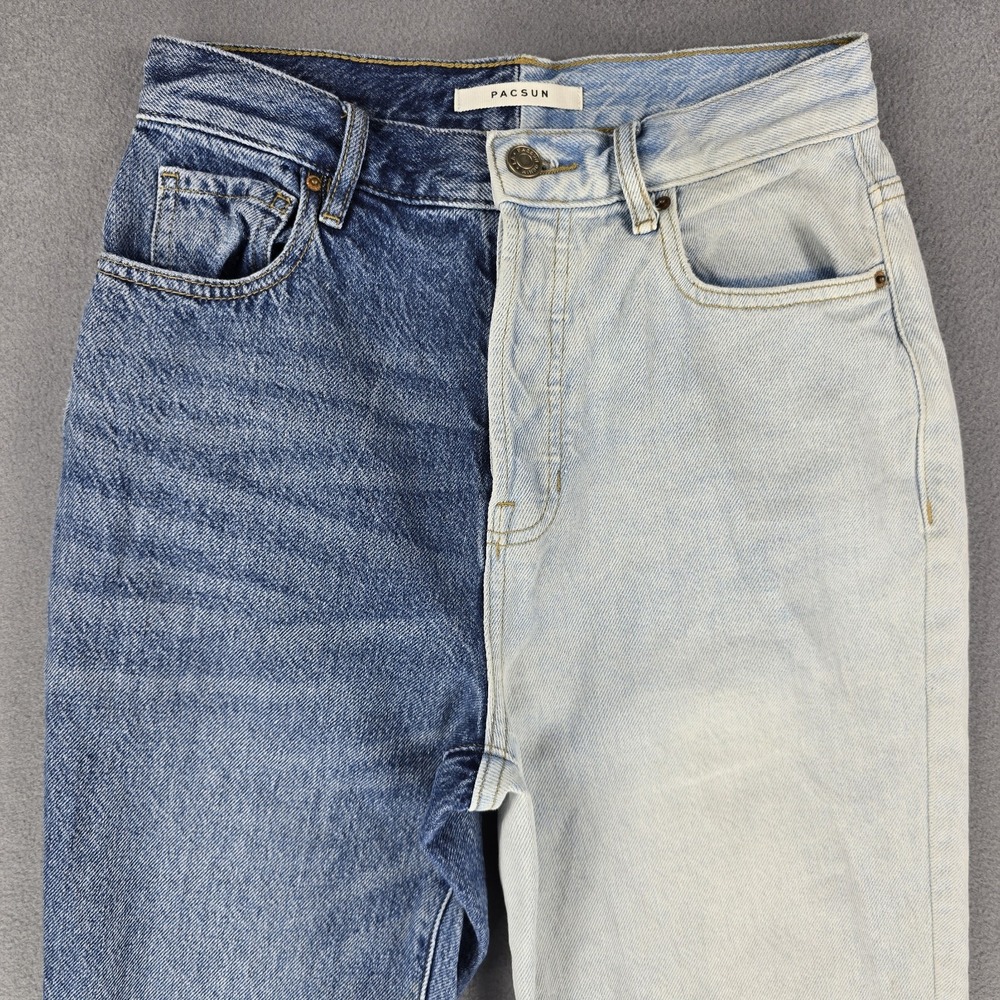 Y2k Mom Jeans Hi Rise Two Tone Womens 26 Color Block Patchwork Button Fly‎ vtg - Picture 2 of 16
